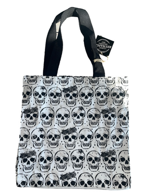Skull Print XL Cotton Canvas Tote Bag with Black Handles